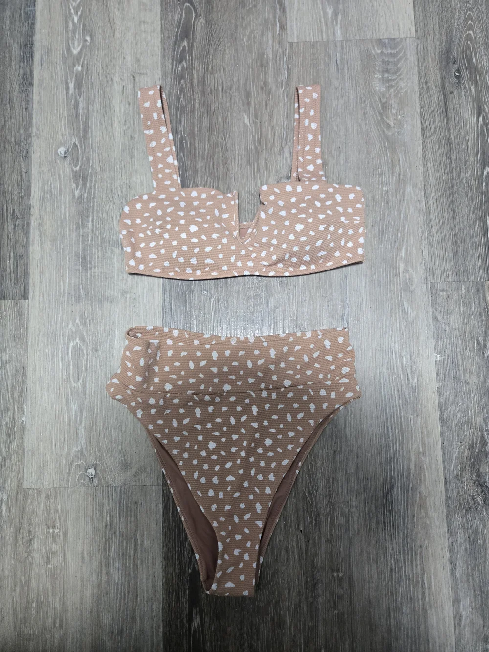 Aerie Two-Piece Raw Sienna Bandeau & Pique High Cut Cheeky Bikini Set Medium - Picture 6 of 6